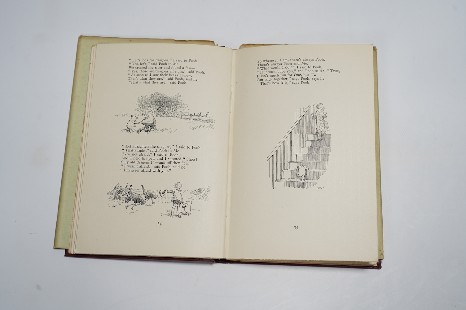 Milne, A. A - Now We Are Six. Decorations by E. H. Shepard, 1st edition, 8vo original pictorial cloth, top edge gilt, pictorial endpapers, illustrations throughout the text, Methuen & Co. Ltd., London, 1927